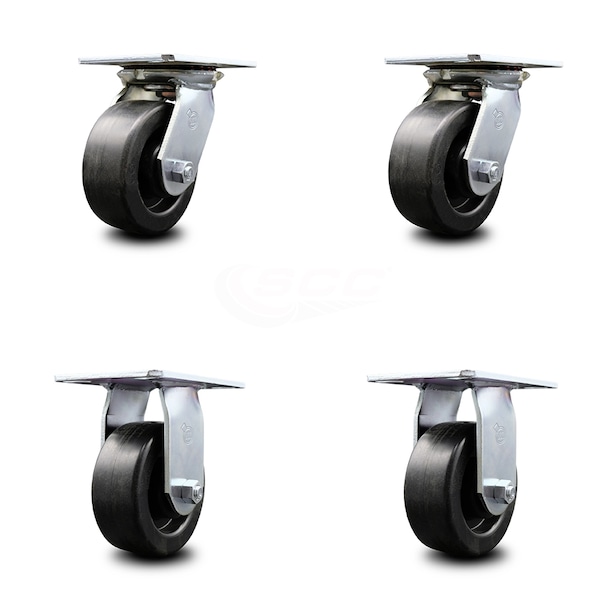 5 Inch Polyolefin Caster Set with Ball Bearings 2 Swivel 2 Rigid
